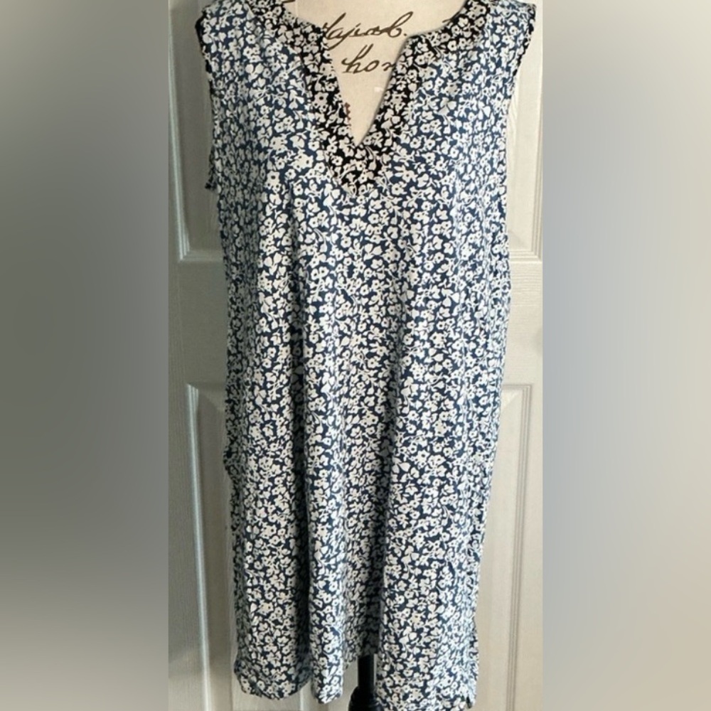 Lands' End Navy and White Floral Midi Dress